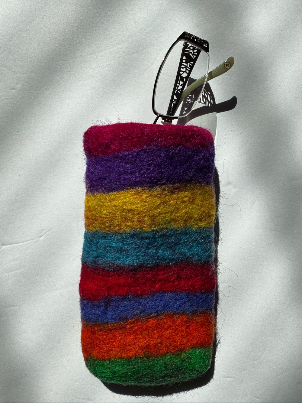 Handmade Glass Case Phone Pen Protector Wool Colorful Striped Rainbow Storage